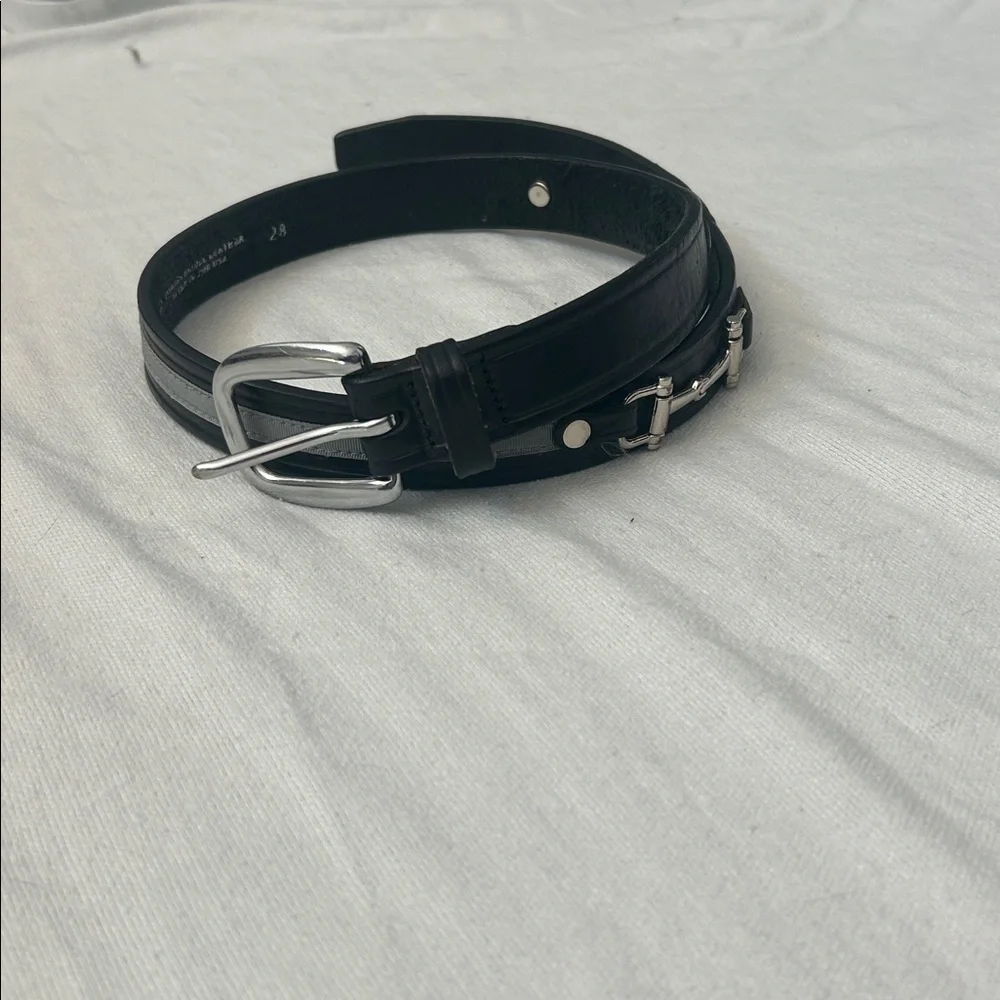 Tory Black Leather Horse bit Women's Belt with Silver Buckle size 28